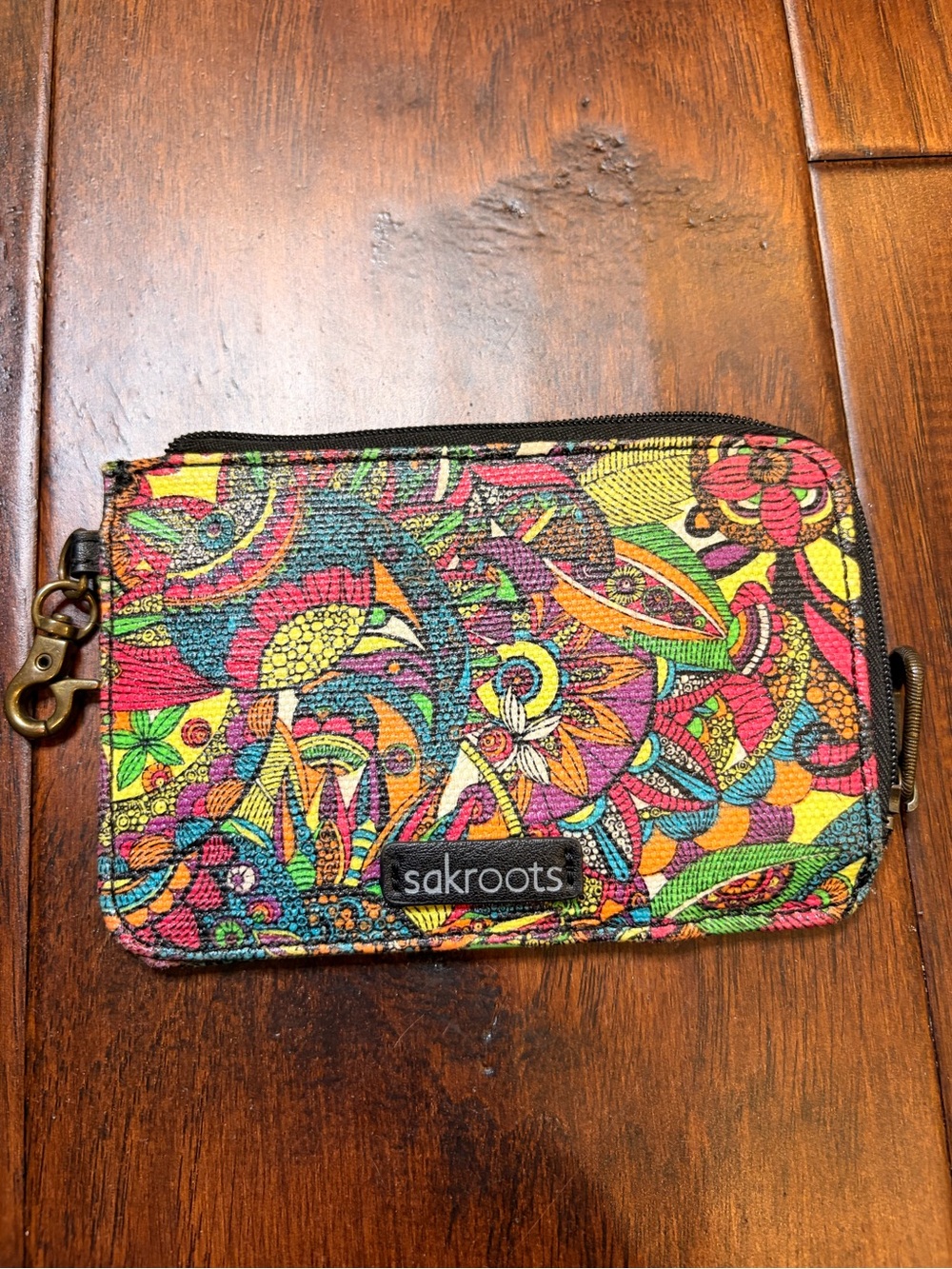 Sakroots Vibrant Multicolor Floral Zip Pouch in Pink, Yellow & Teal